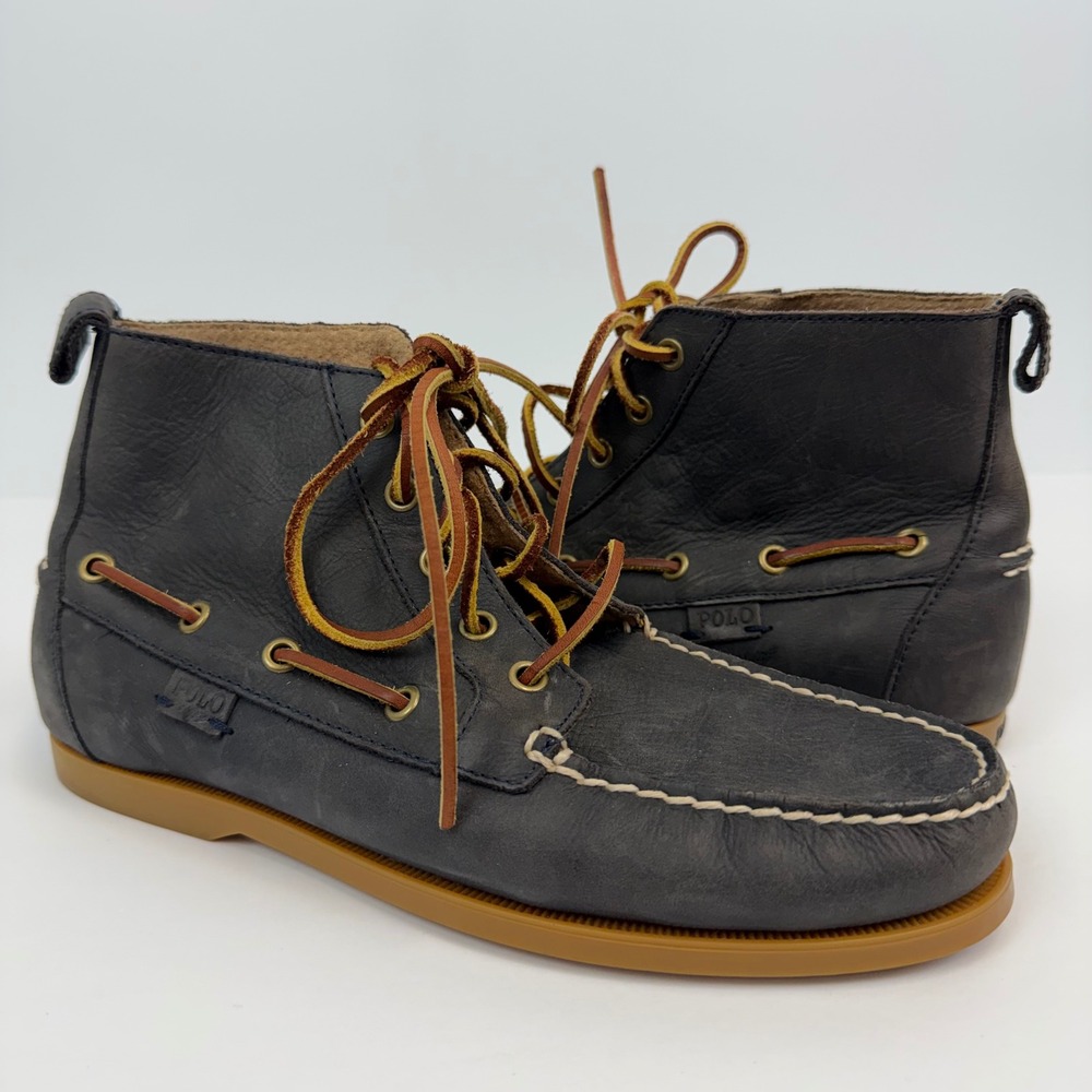 Polo Ralph Lauren Barkott Boot Men's 8.5D Blue Leather Chukka Moc Casual